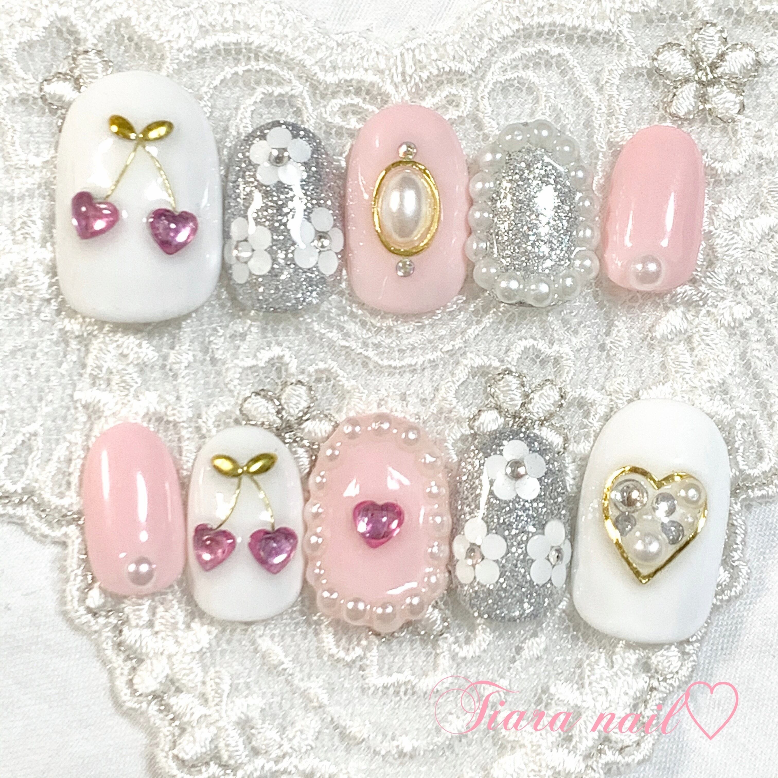 no.034 刺繍ネイル ネイルチップ 結婚式 成人式 卒業式