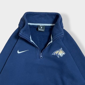【NIKE】カレッジ スウッシュ 刺繍ロゴ ハーフジップ スウェット プルオーバー トレーナー モンタナ州立大学 フットボール BOBCATS L ラグランスリーブ ナイキ US古着