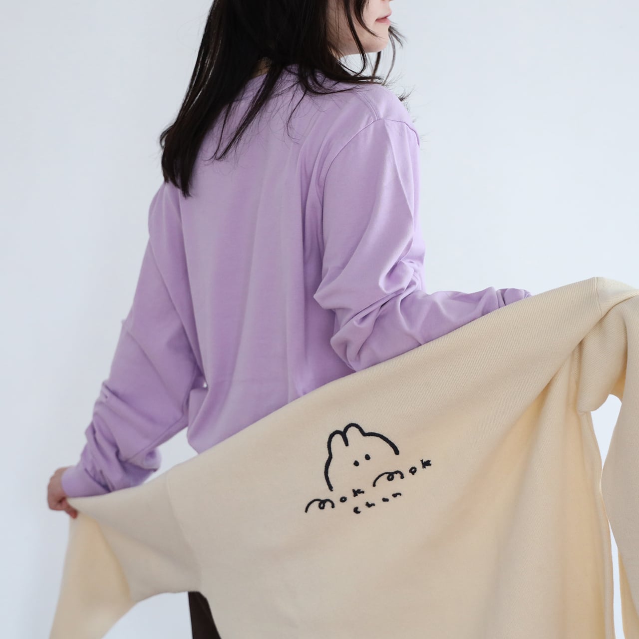 もくもくちゃん（MokMokchan）/MK514　チェーン刺繍ウサニットスウェット／ホワイト チェーン刺繍ウサニットスウェット/ホワイト（MK-514) | もくもく