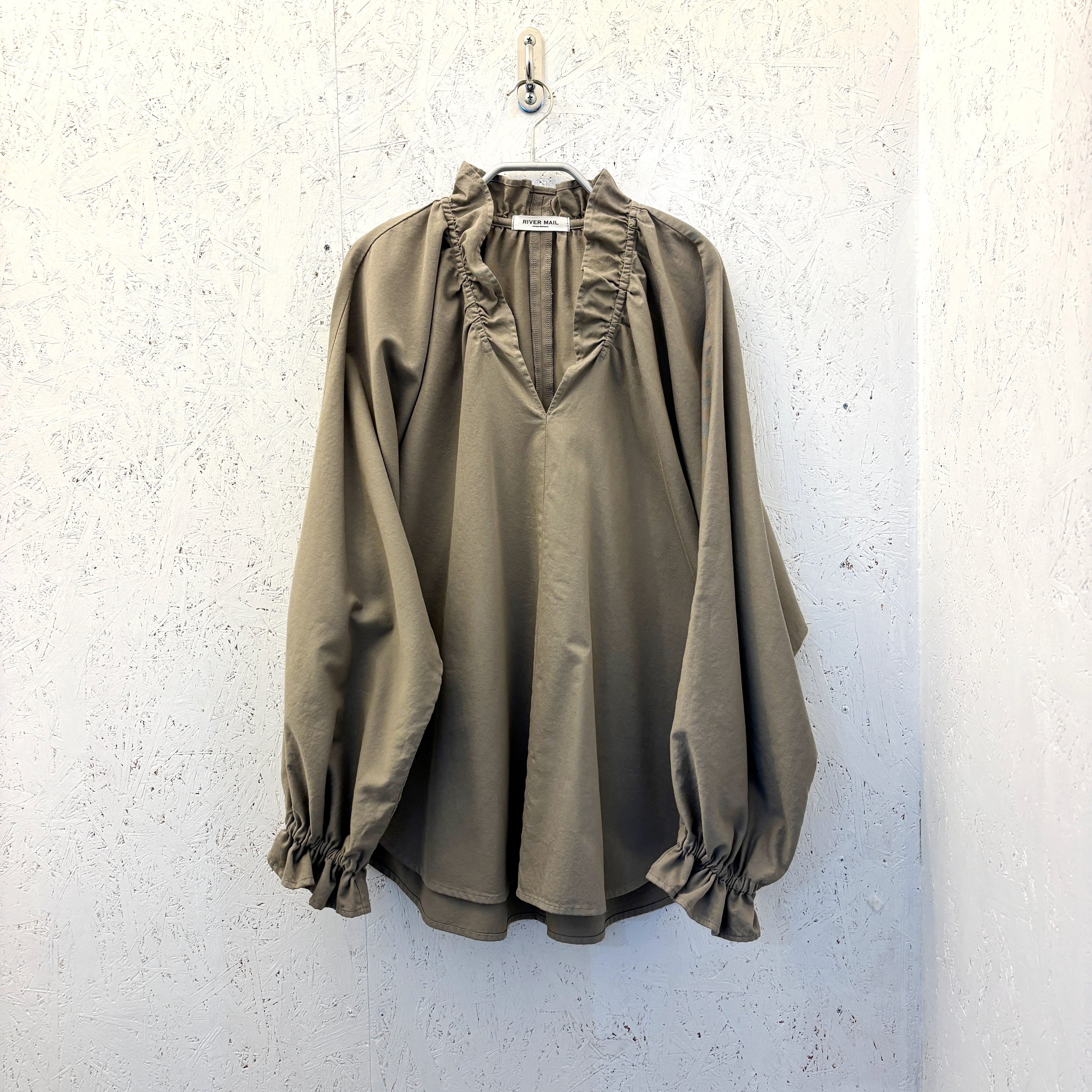 【残り1点】White Denim / Frill Gather Blouse