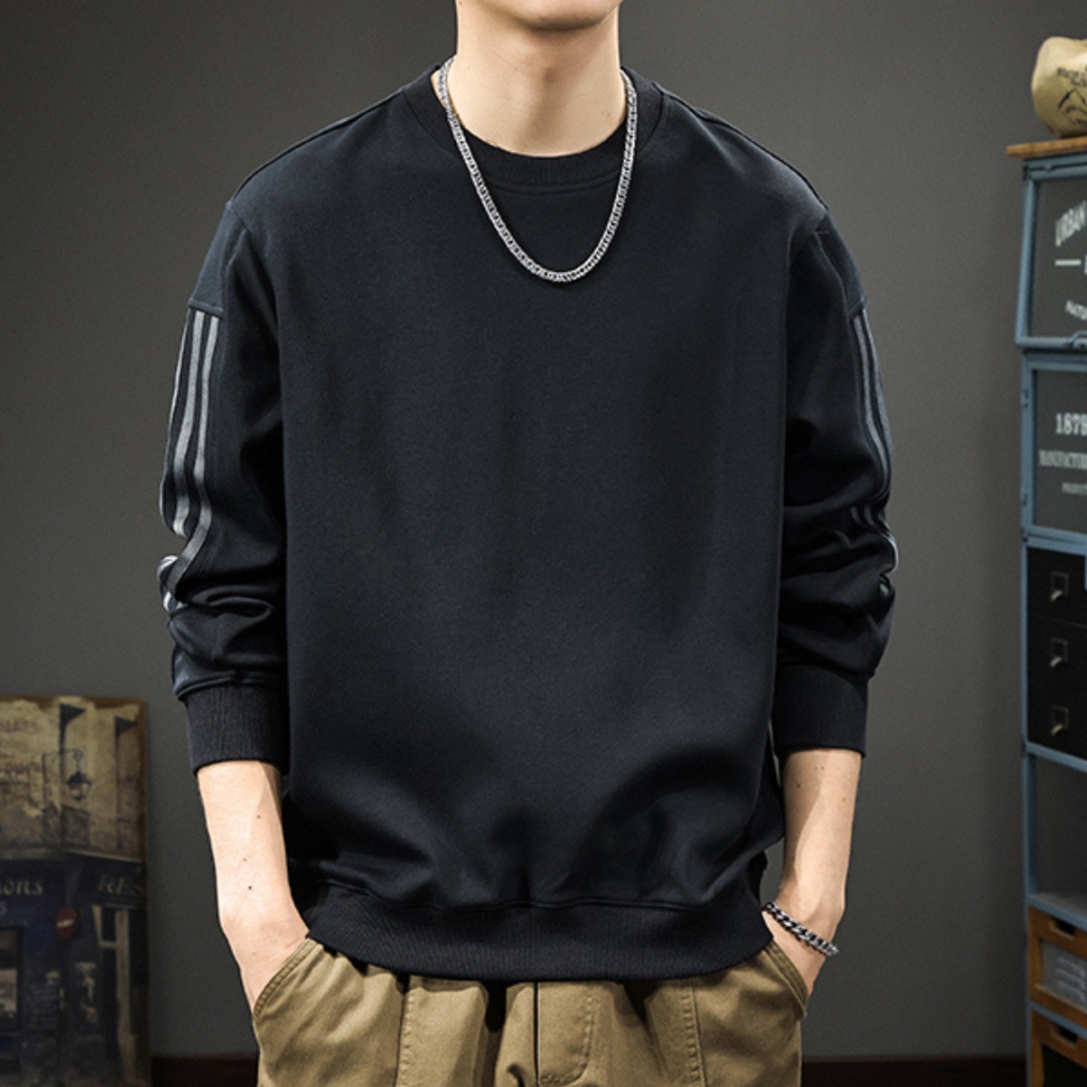 ストライプスリーブクルーネックスウェットシャツ 10975 | ストリート