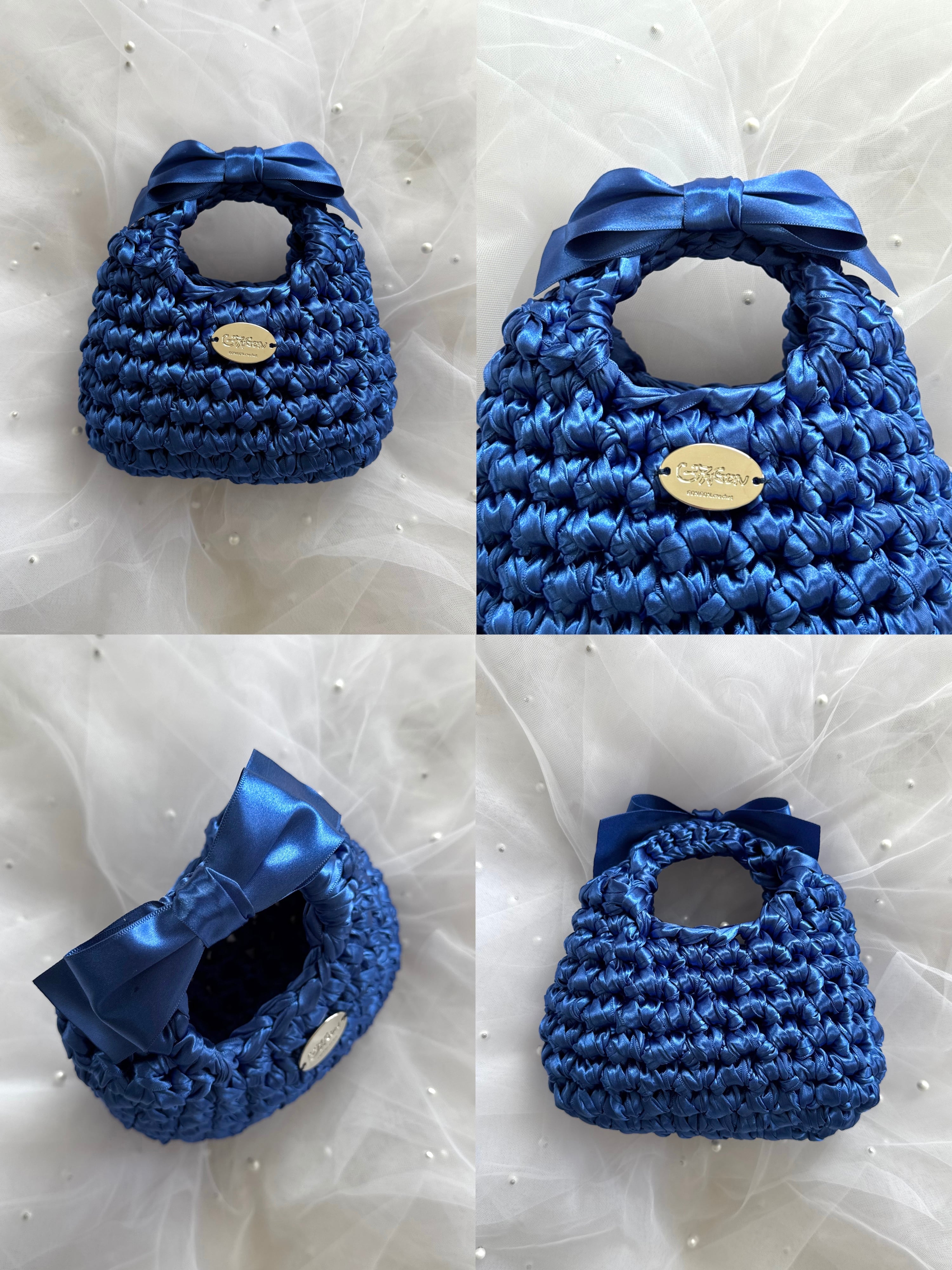 triangle satin ribbon bag small / 12 Royal Blue