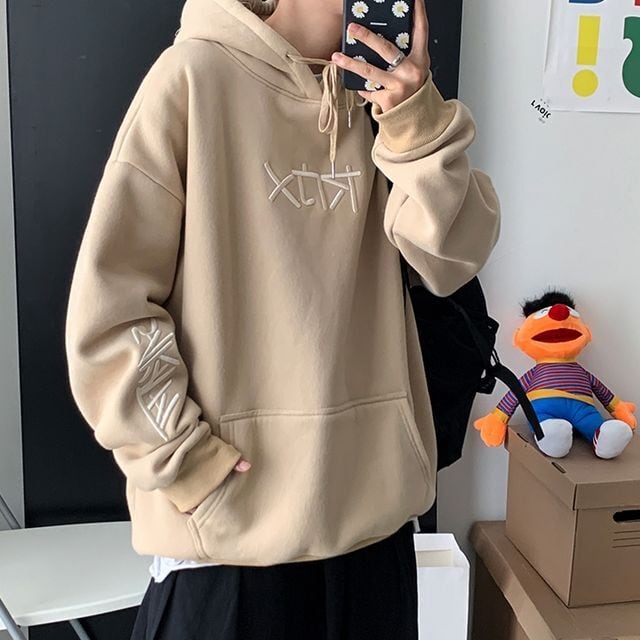 【予約販売】パーカー トレーナー スエット 刺繍 シンプル 長袖 メンズ ベージュ ブラック ホワイト 無地 カジュアル こなれ感 お洒落 韓国 トレンド 秋冬春 M/L/XL/2XL/3XL/4XL/5XL