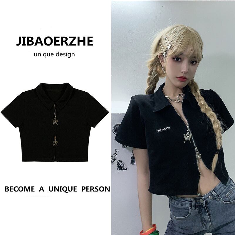 サマーショートカーディガンシャツ スタンダードダークスタイルスリムクロップトップ トップス ジャケット レトロ 夏物 ケッペル49562906515