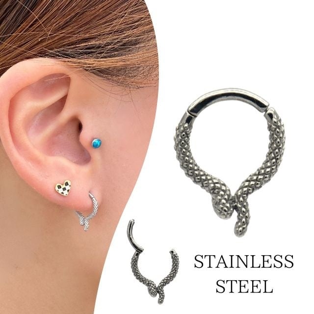 ワンタッチピアス 16G スネイクデザイン 蛇ピアス クリッカー 金属