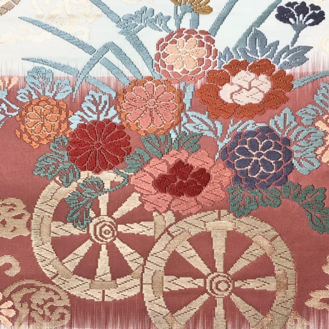 横縞 花菱 唐花模様 ネイビーカラー 袋帯 着物 014a p 唐織 菊花 横縞 花菱 唐花模様 ネイビーカラー 袋帯 着物 014a p 唐織 菊花