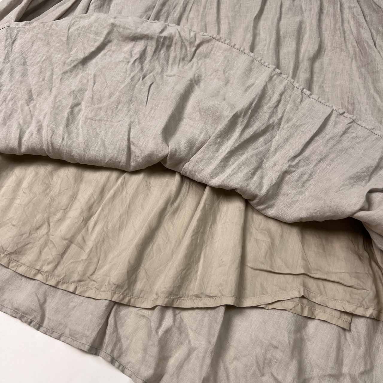 麻100% Plantation プランテーション リネン ギャザー ロング スカート サイズ M /ライトグレー系/レディース