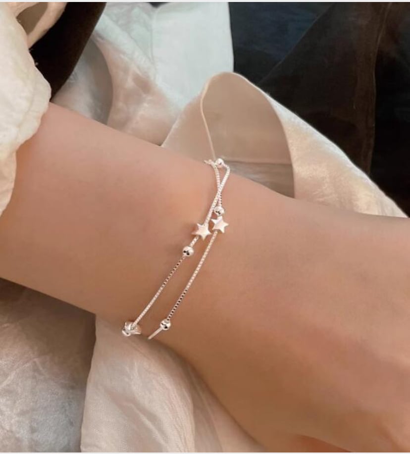 レディース 925シルバー リング アクセサリー s 925純銀星ビーズ二重