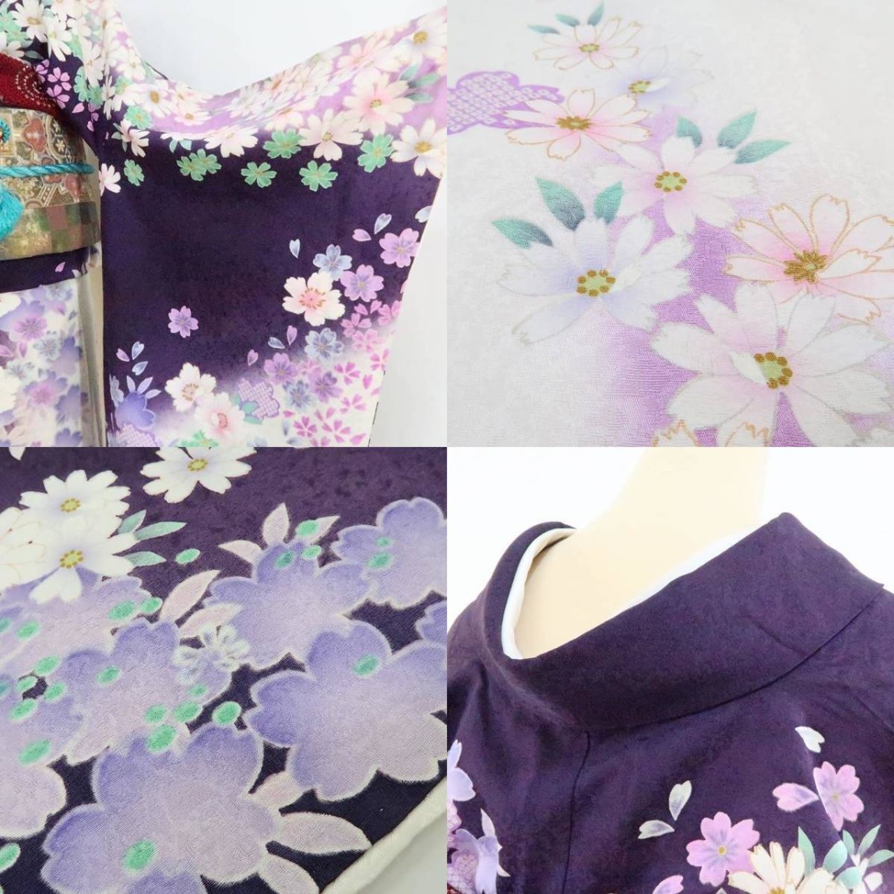 唐草 花模様 金彩 金駒刺繍 白色 ほしく カラフル 袷 正絹 成人式 振袖  