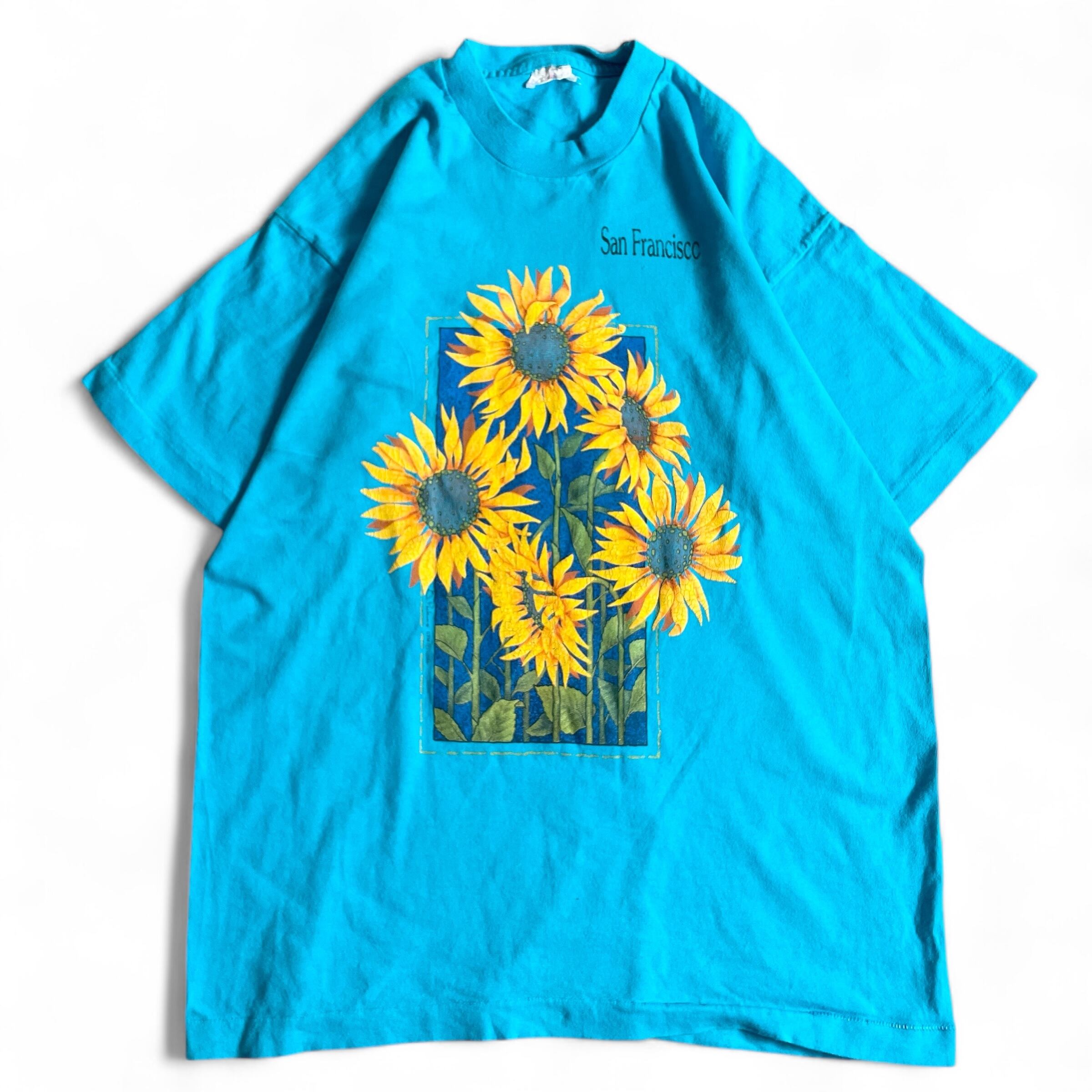 90s USA製 San Francisco ひまわり 花 アートT-shirt