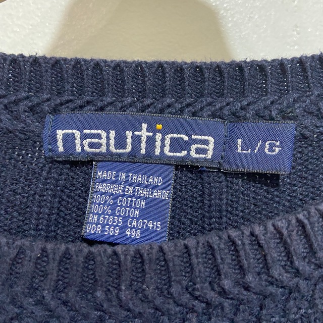 『送料無料』90s nautica ケーブル編みコットンニット　ワンポイント　ネイビー