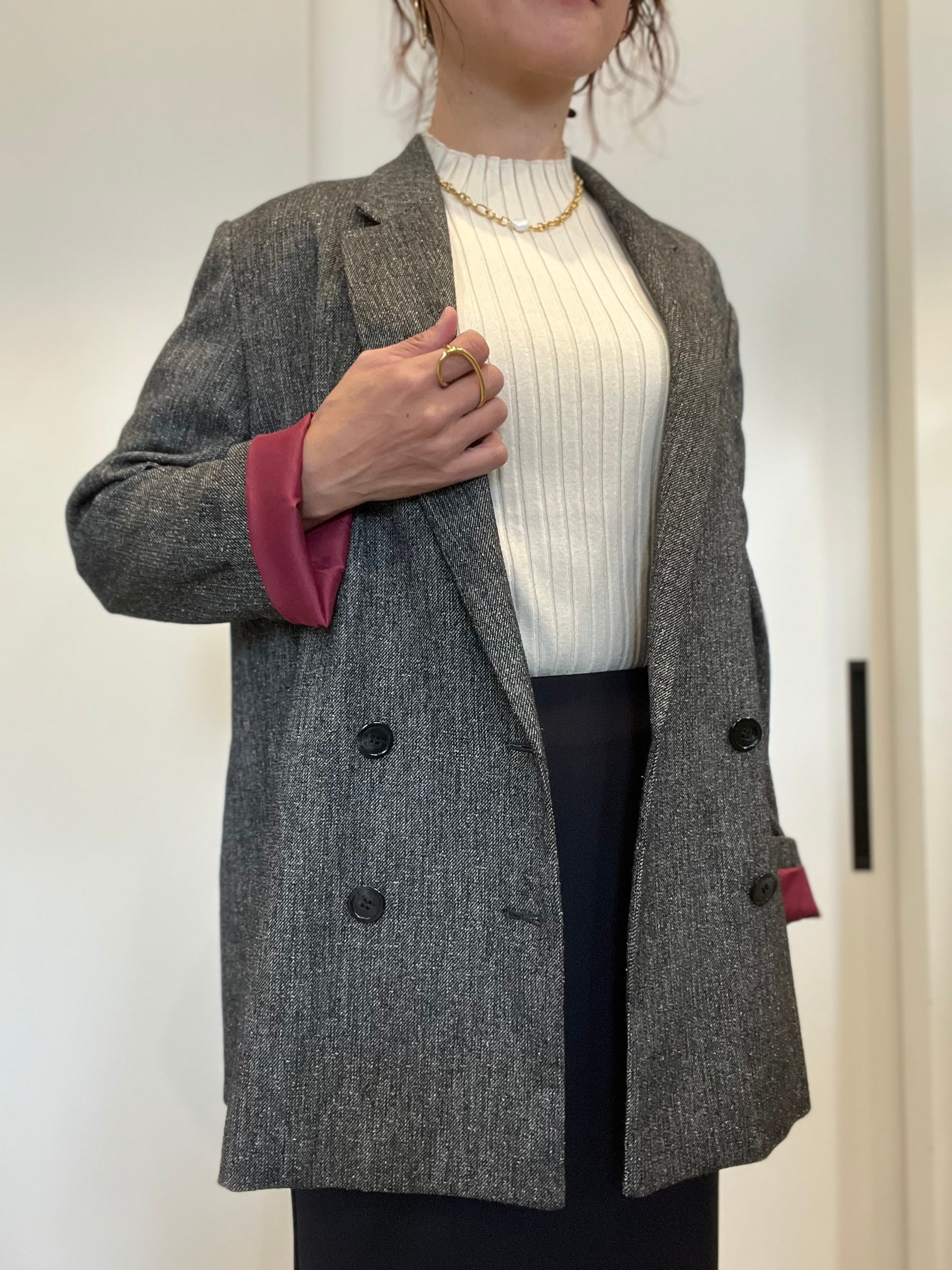 【PASSIONE】セットアップ可 杢ツイード調ウール混ジャケット 536414