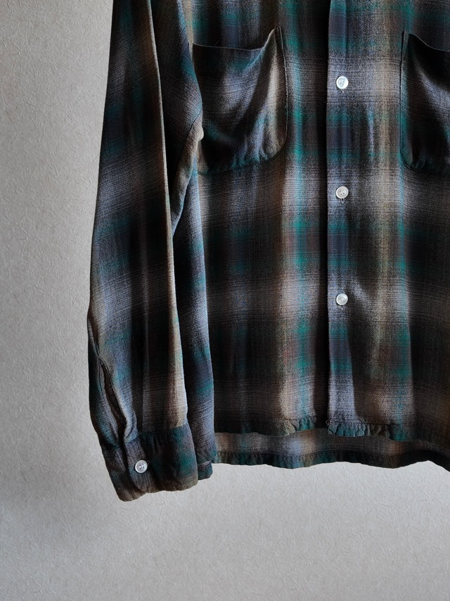 1960s TOWNCRAFT OMBRE PLAID RAYON SHIRT