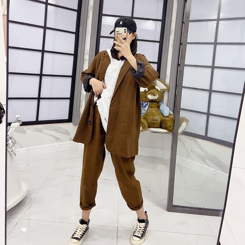 ツーピーススーツ2020新しいカーディガンTシャツウエスタンスタイル減少年齢脂肪mm痩身プラスサイズの女性のカジュアルパンツ秋の服 ミックスインファッション39664286293