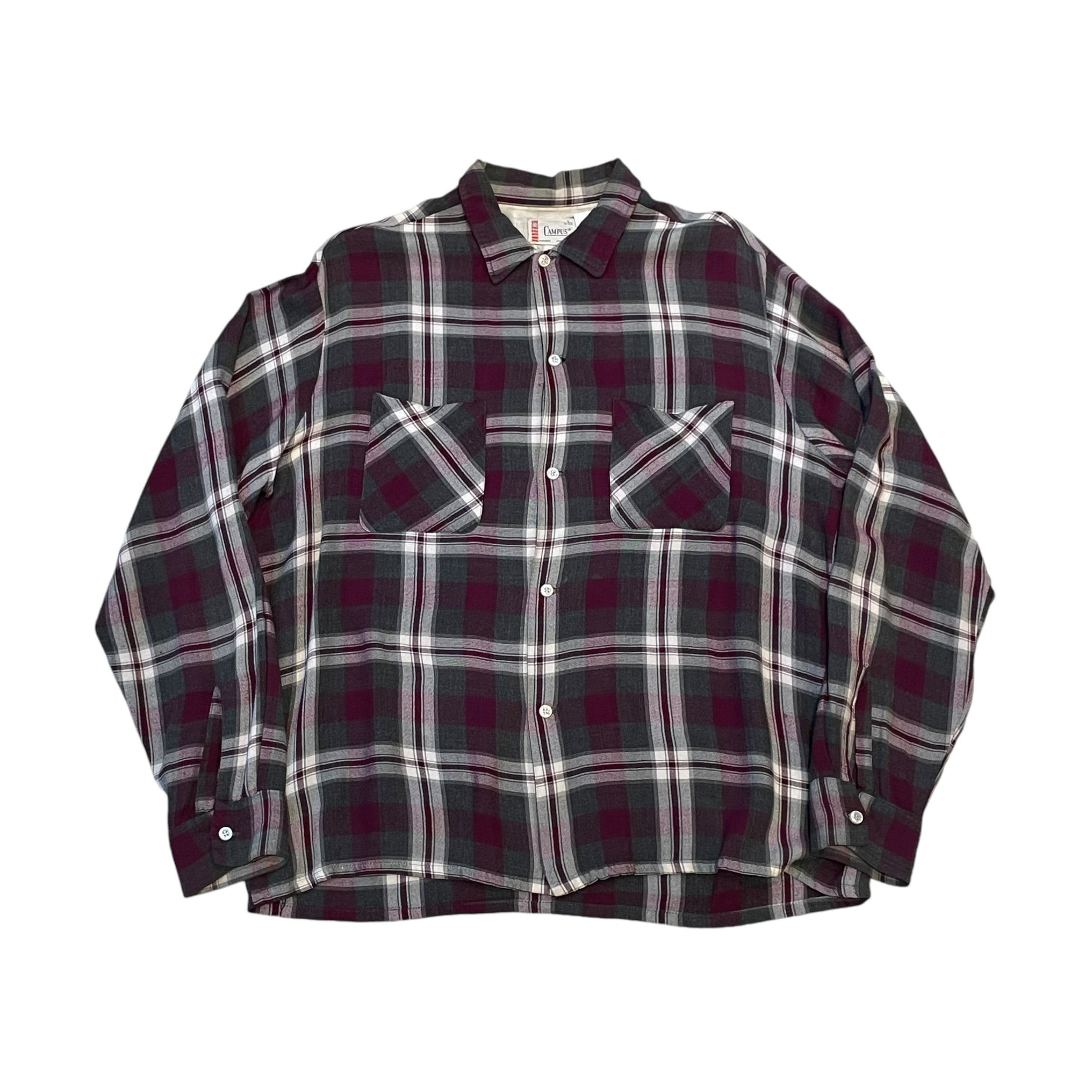 50~60s CAMPUS check pattern rayon shirt