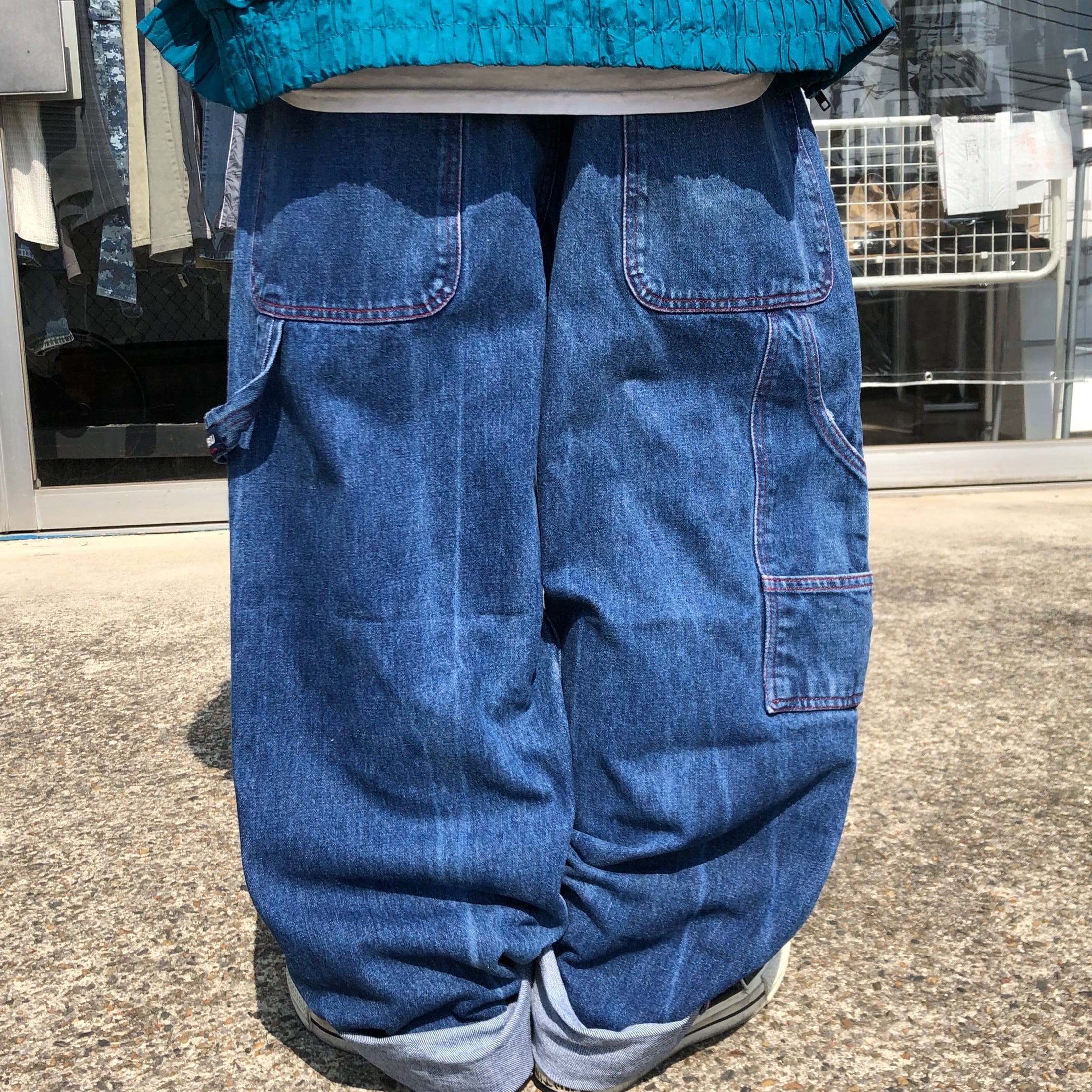 経典経典ショーンジョン フロントロゴ刺繍 バギーデニム ボトム