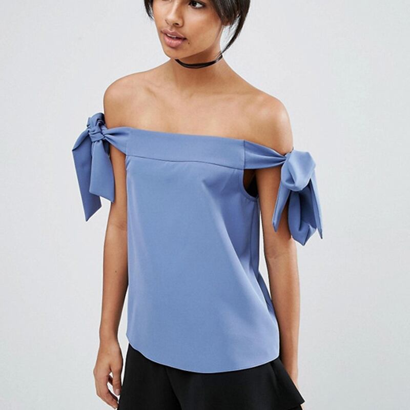 袖リボン オフショルダー 無地 トップス