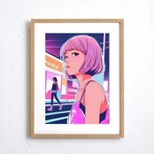Bob Girl VIII｜ピンクヘアが映えるシティポップアートポスター｜ノスタルジーと洗練が交差する大人のレトロモダンインテリアA4ポスター