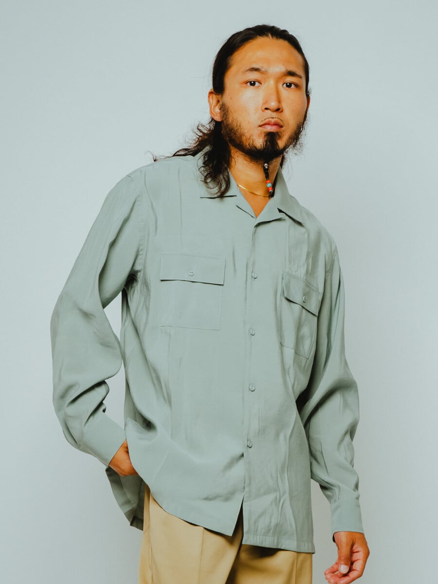 Rayon Mix Open Slit L/S Shirt - 102615250 | 【BIG MIKE / ビッグ