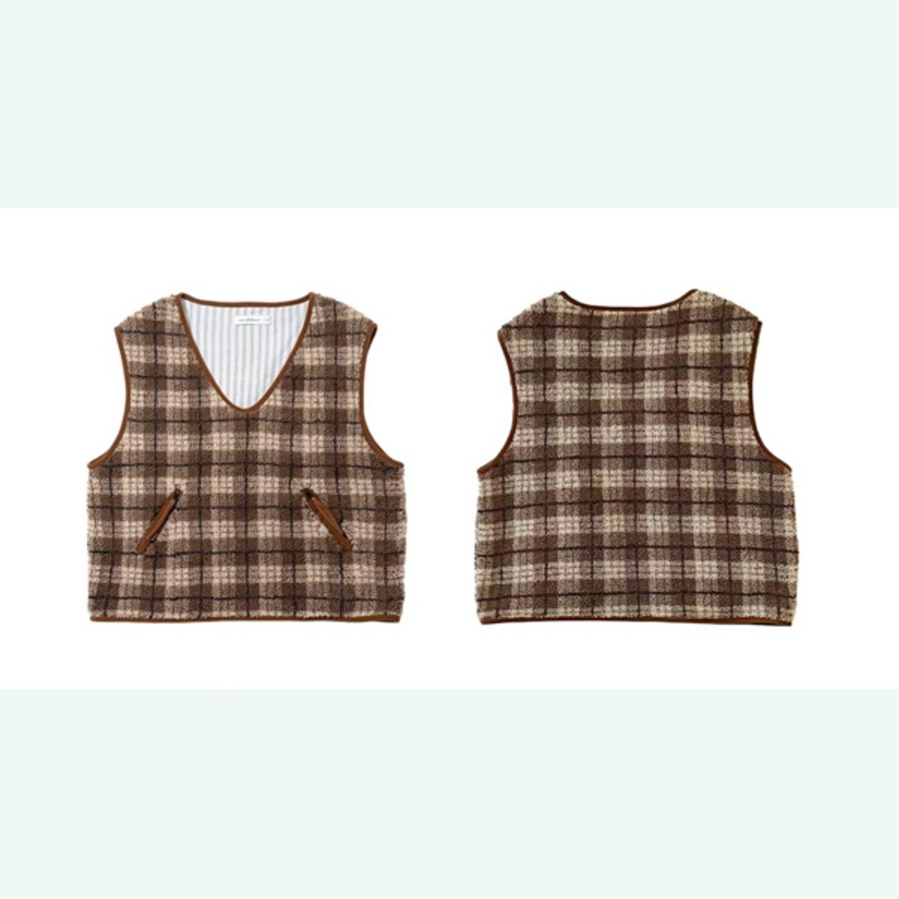 茶棕チェックがつくる、静かな奥行き。Vネックチェックベスト 《i0840》