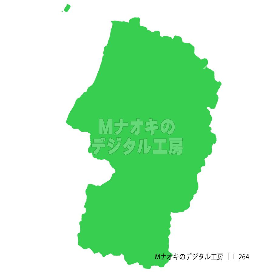少しゆるい山形県地図 フチなし 【I_264】 A slightly loose map of Yamagata Prefecture without