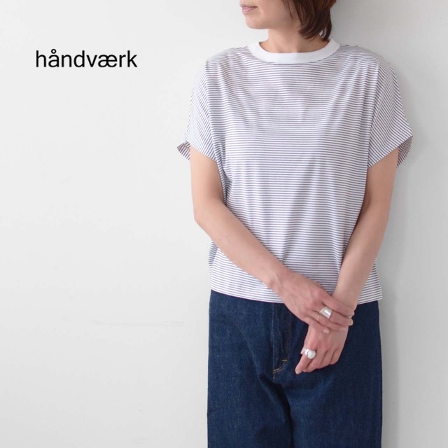 Handvaerk [ハンドバーク] W 60/2 CAP SLEEVE T-SHIRT BORDER [6223] 60/2 キャップスリーブTシャツ ボーダー・半袖Tシャツ・ルーズシルエット・コットンTシャツ・ボーダー・ストライプ・LADY'S [2024SS]