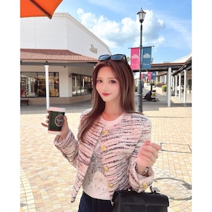 【yui rikihisa様着用】ツイードゴールドボタンノーカラージャケット 00518