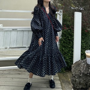 v-neck puff sleeve one-piece　J00223