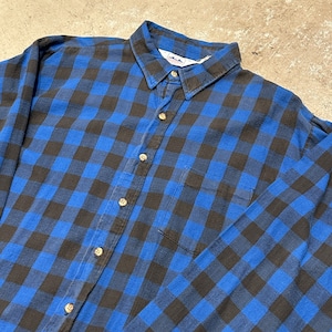 1980'S DAKOTA FLANNEL CHECK SHIRT BLUE XL USA