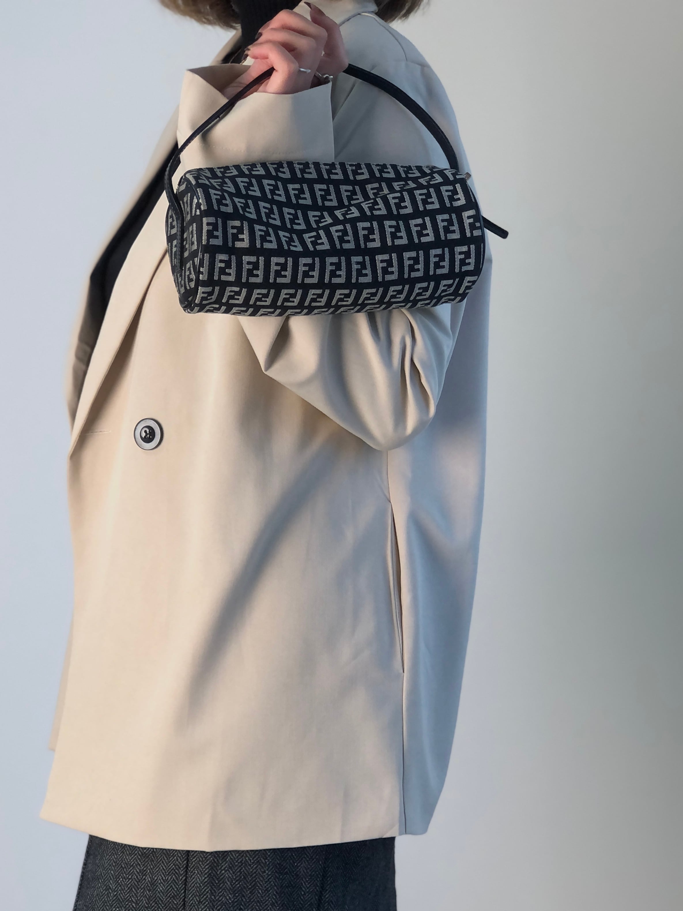 FENDI フェンディ ズッキーノ ハンドバッグ ブラック ジャガード アクセサリーポーチ vintage ヴィンテージ オールド zrasnu