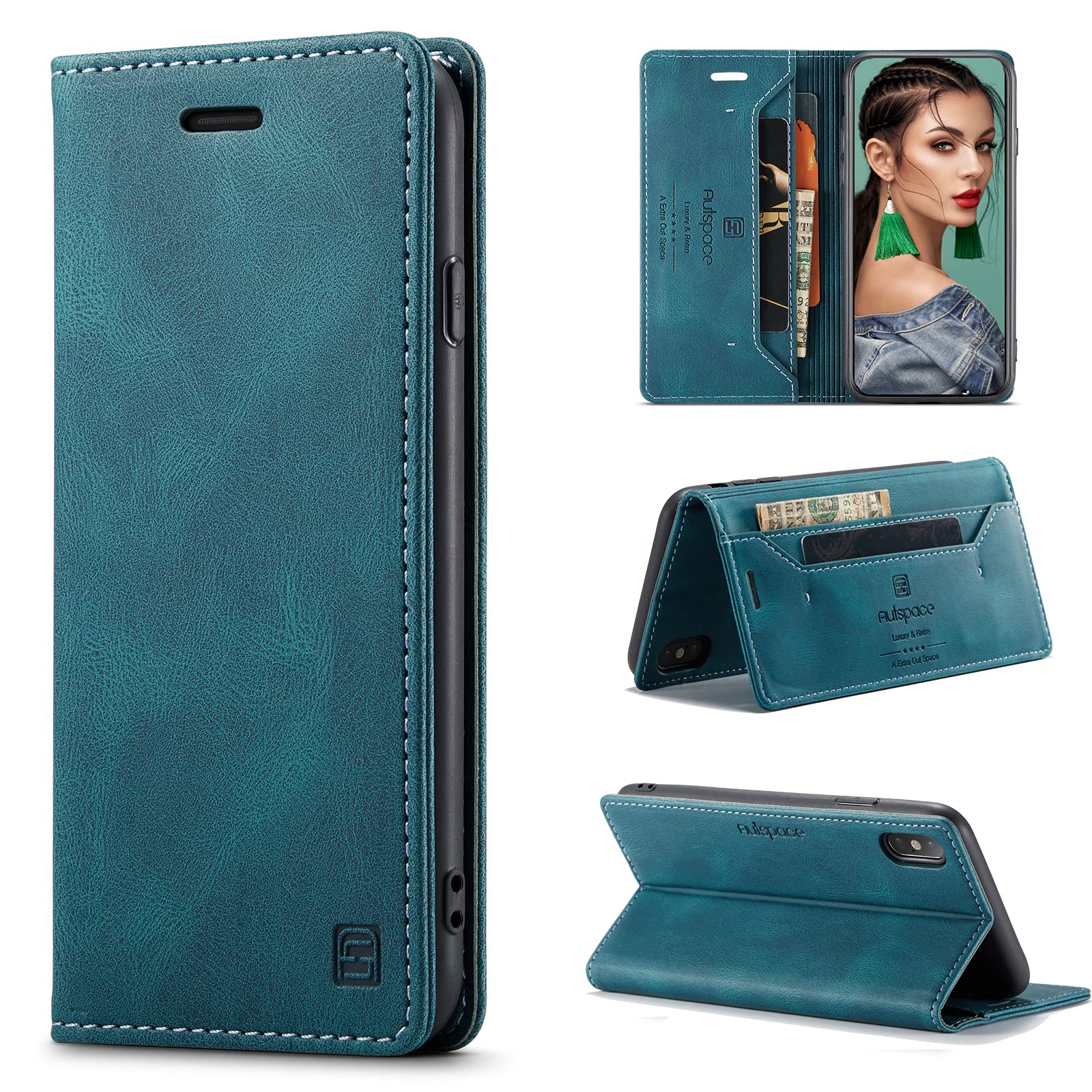 SENNWAK 適合するiPhone x ケース 手帳 適合iPhone xs ケース手帳型 適合アイフォン xs 携帯ケース case RFID磁気防止 スキミング防止 スマホケース 薄型 ターコイズ