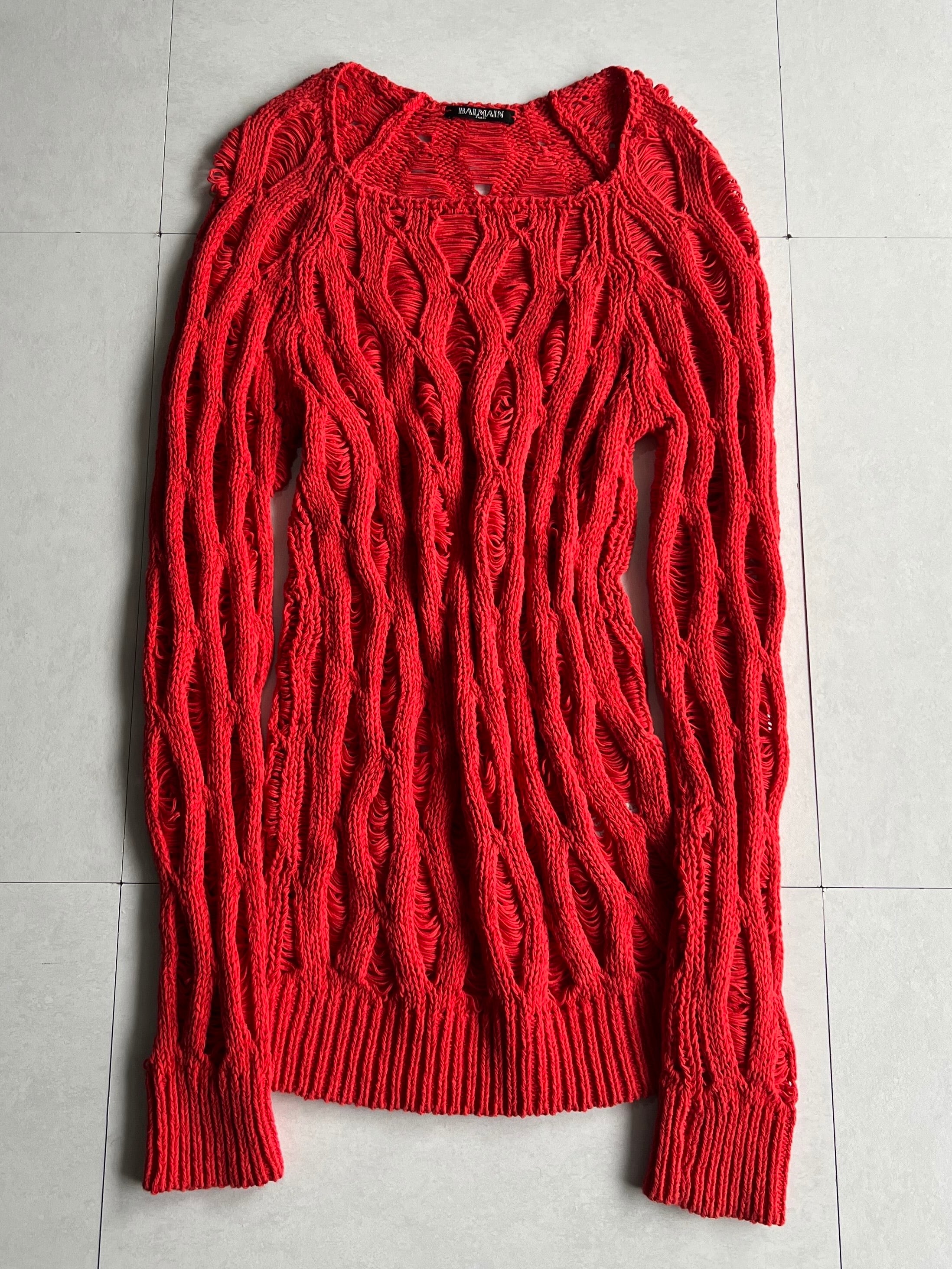 "BALMAIN" Red Cable Knit