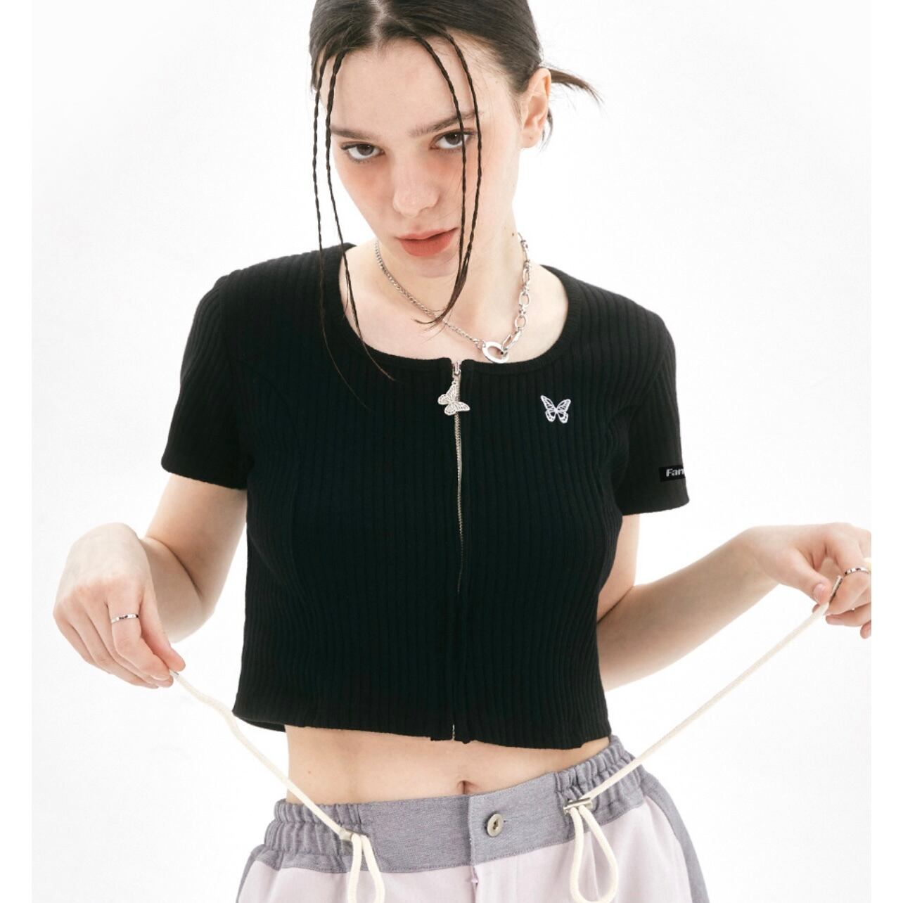 NASTY FANCY CLUB] BELLEZA SQUAR NECK ZIP-UP (BLACK) 正規品