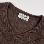 Crocodile クロコダイル アーガイル柄  Vネック ウール混 ニット セーター L/ブラウン系 メンズ