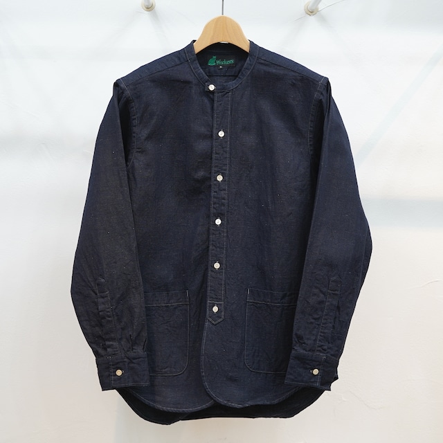 Workers(ワーカーズ) バンドカラーシャツ インディゴコットンリネン
