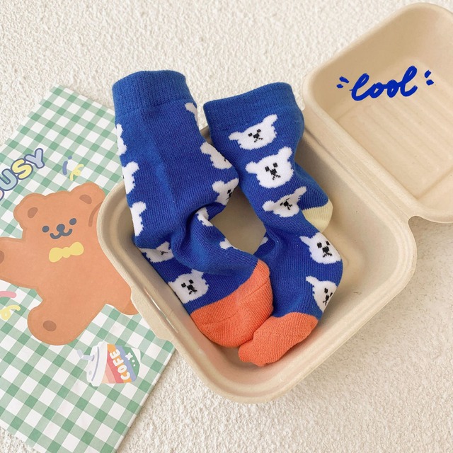 【即納】くま柄のクルーソックス 5足セット