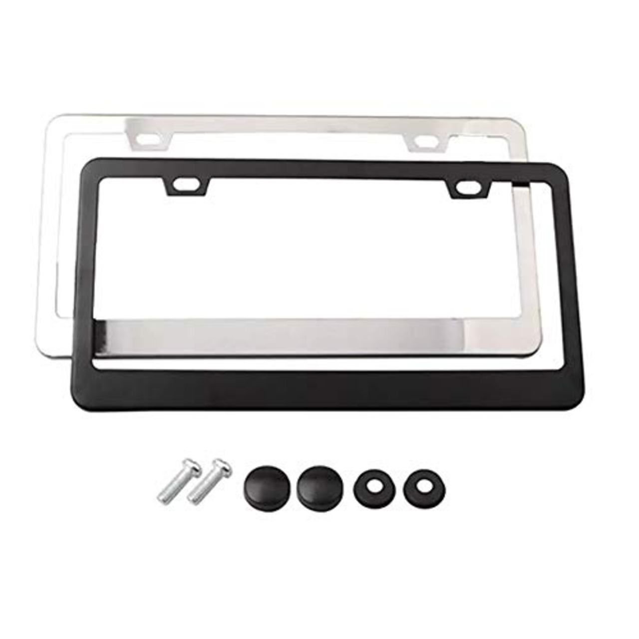 juew ステンレス鋼 ナンバープレートフレーム 耐久性 スクリューキャップ付き ナンバープレートホルダー スリムなデザイン 車のナンバープレート トラックのナンバープレート(Silver)