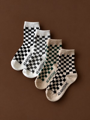 4set  ブロックチェック socks （15〜23cm） 4522
