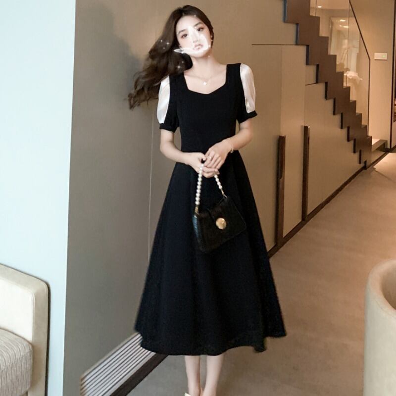 スリーブドレス ウェストロングスカート スクウェア ハンチェンe17619076867