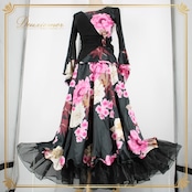 社交ダンス 衣装 スタンダード 上下セット ツーピース レッスンウェア パーティ衣装 ICHIOKU イチオク 黒 ブラック系 ピンク系 派手 フラワー柄 伸縮性 ボリューム 二重スカート エレガント おしゃれ 女性用 ダンスウェア スポーツウェア パーティー スタイル 体型カバー 人気 かわいい