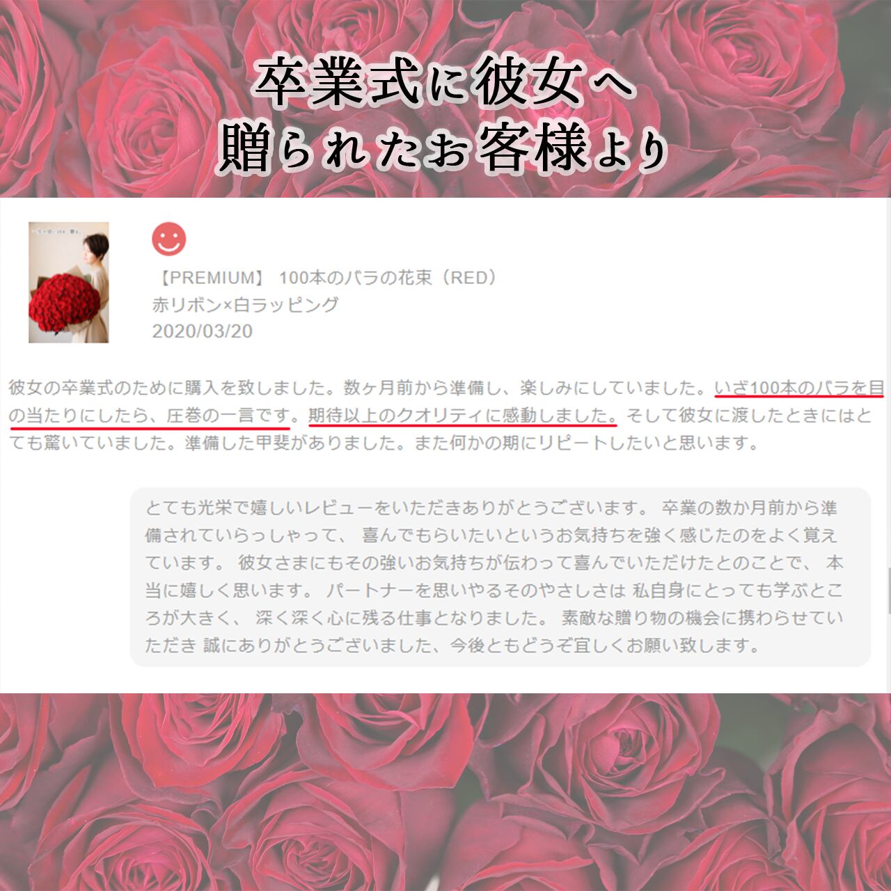 1日1束限定 Premium 100本のバラの花束 Red 100本のバラ専門店