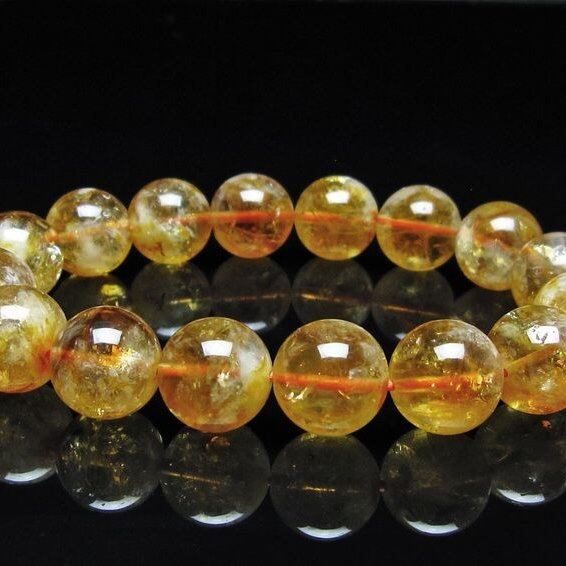 シトリン ブレスレット 虹入り 13mm シトリンクォーツ ブレス メール便可 一点物 111-50385