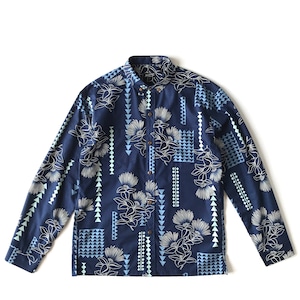 Mountain BD Long sleeve Aloha shirt / Ohia lehua / Navy