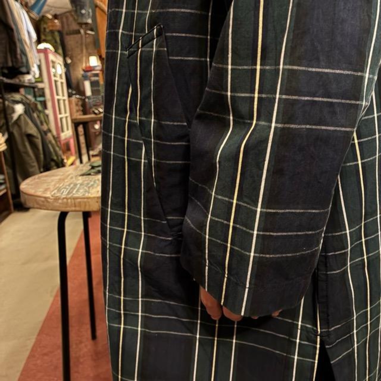 TISSU High Density Effortless Trench Coat in Blackwatch Tartan, Green and Black, Water-Repellent, Pollen-Guard, Raglan Style