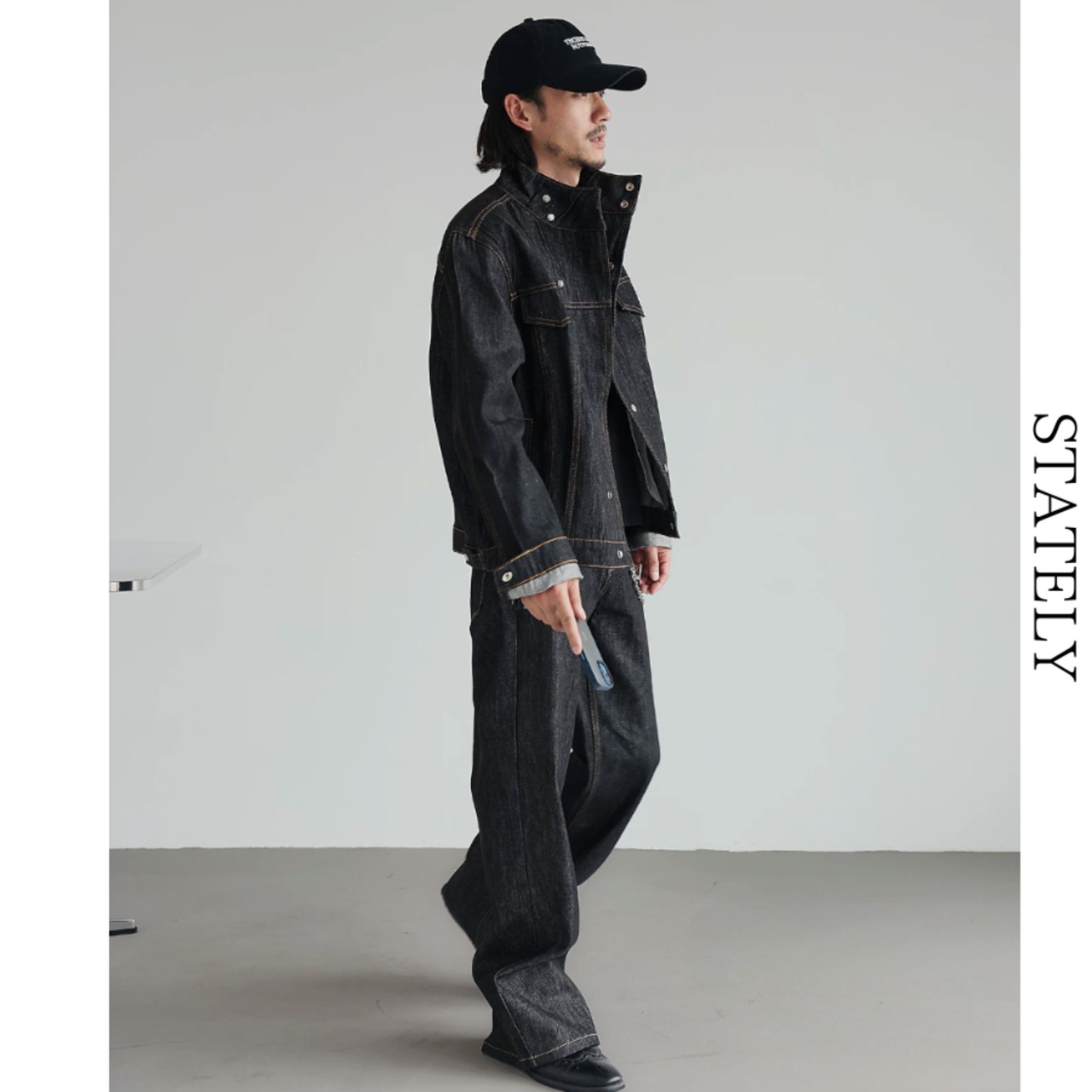 Stand Collar ブラックデニムジャケット_O47・画像4