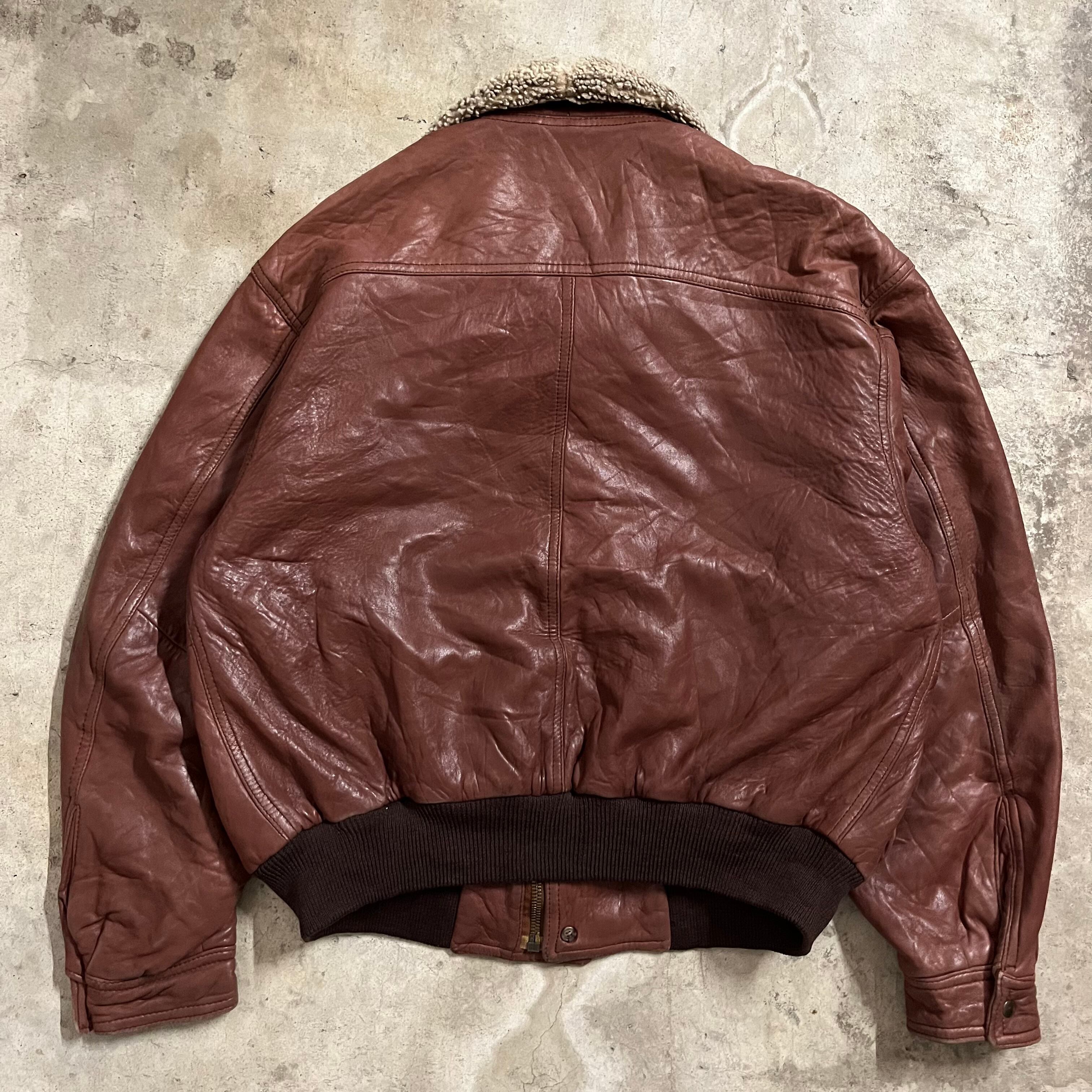 vintage〗lamb leather boa short blouson jacket/ラムレザー 羊革 