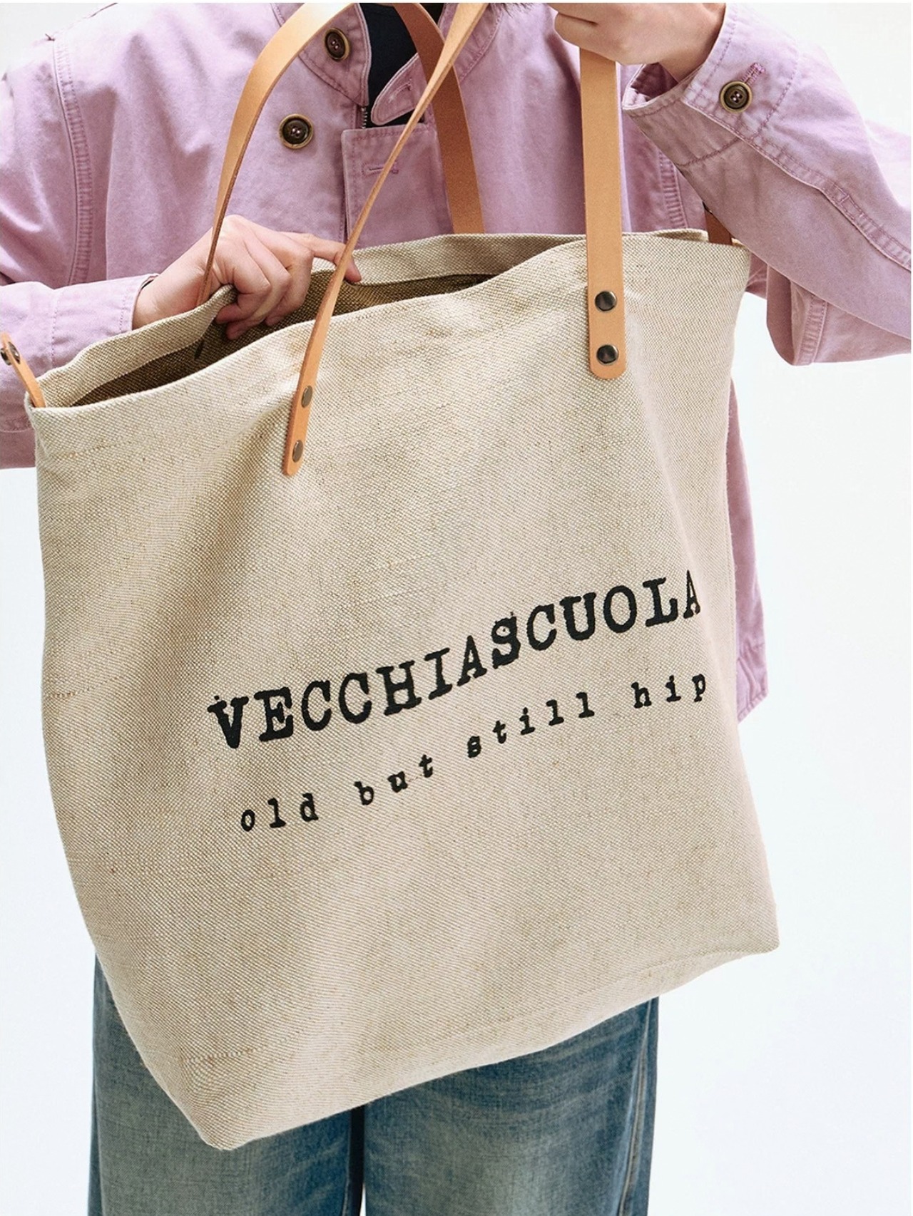 Marché Leather Handle Jute Tote F0871