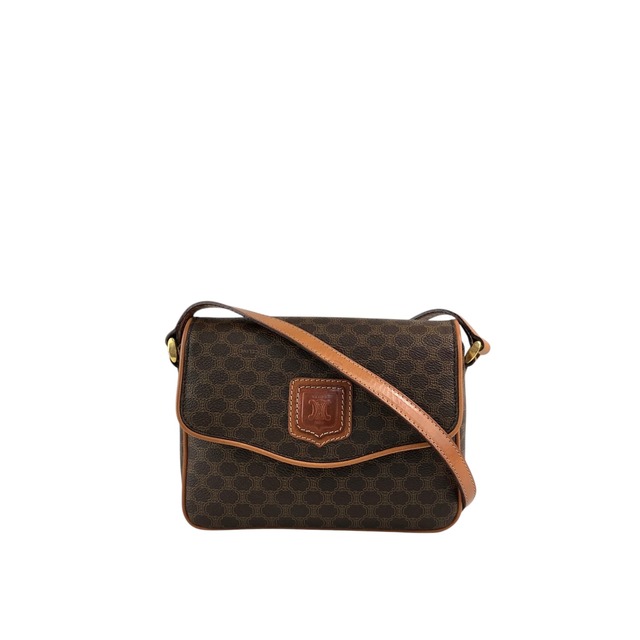 CELINE セリーヌ マカダム ショルダーバッグ ブラウン ブラゾン型押し PVC vintage ヴィンテージ オールド bgeuwn