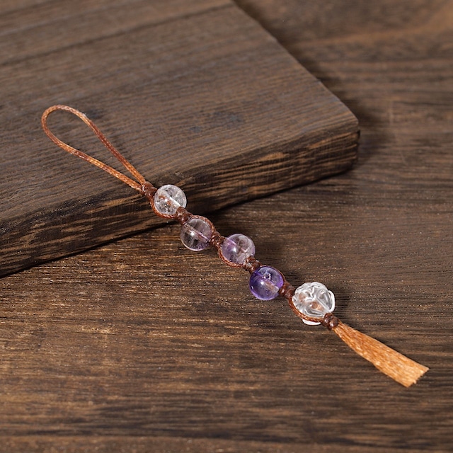 【限定】アメジストエレスチャル＋ヒマラヤ産水晶マクラメストラップ