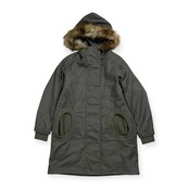 TSUMORI CHISATO ツモリチサト 襟ファー 中綿入り ロング コート フーディー サイズ 1 /カーキグレー系 エイネット